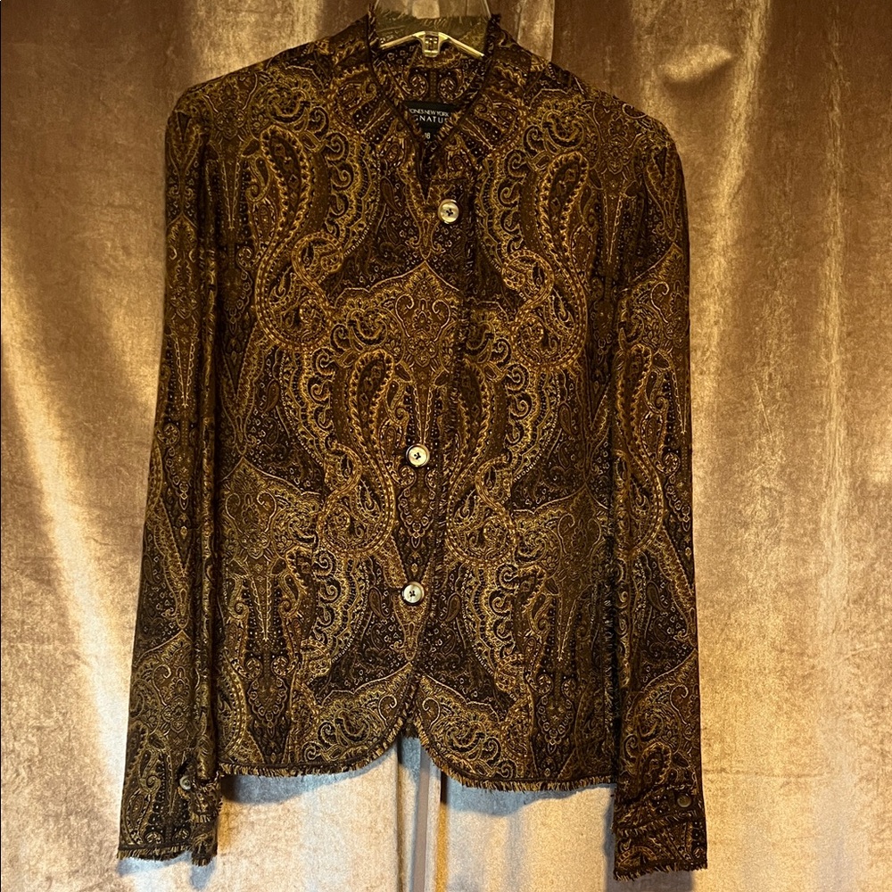 Jones New York Signature Elegant Paisley Button-Up Blazer Size 16